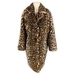STAND STUDIO Size M Tan Black Faux Fur Leopard Notch Lapel Coat