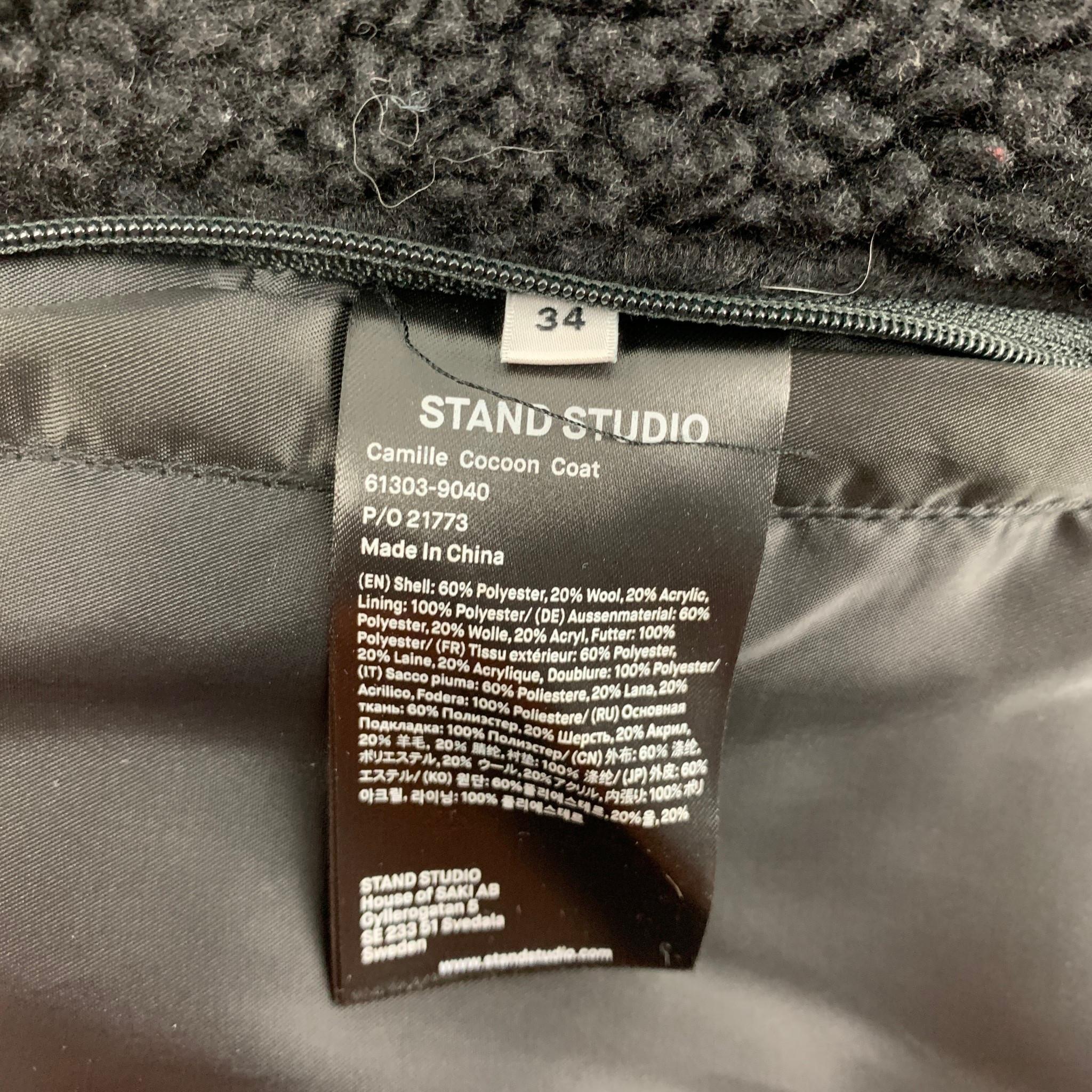 STAND STUDIO Size XS Black Acrylic Polyester Faux Fur Camille Cocoon Coat In Good Condition In San Francisco, CA