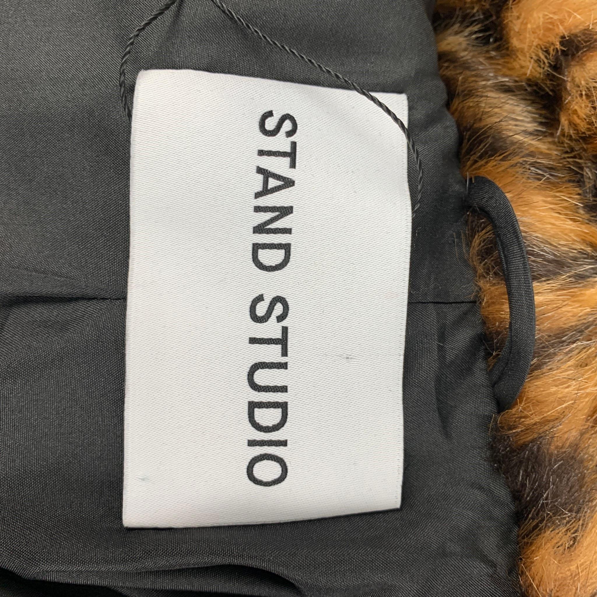 STAND STUDIO Size XS Tan Black Faux Fur Animal Print Notch Lapel Coat In Good Condition In San Francisco, CA