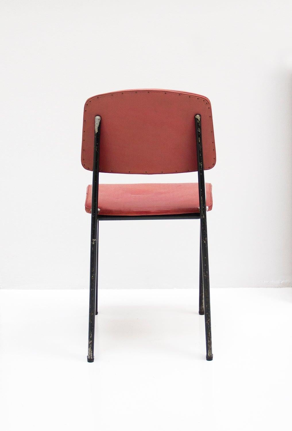 Standard Chair Designed by Jean Prouve, circa 1950, France, Red, Original In Good Condition For Sale In Barcelona, ES