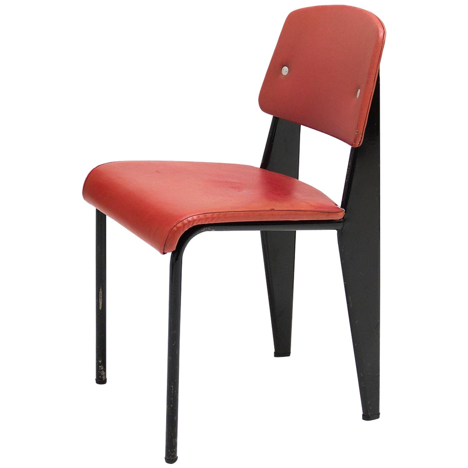 Standard Chair Designed by Jean Prouve, circa 1950, France, Red, Original For Sale