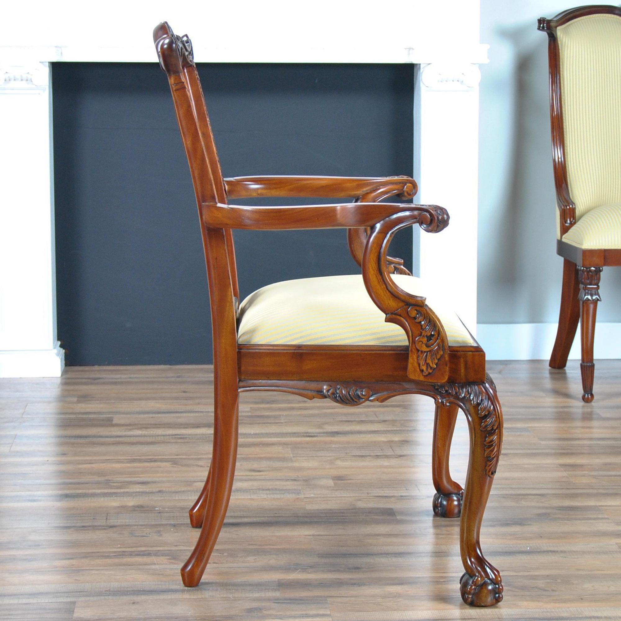 Hand-Carved Standard Chippendale Chairs, Set of Ten For Sale