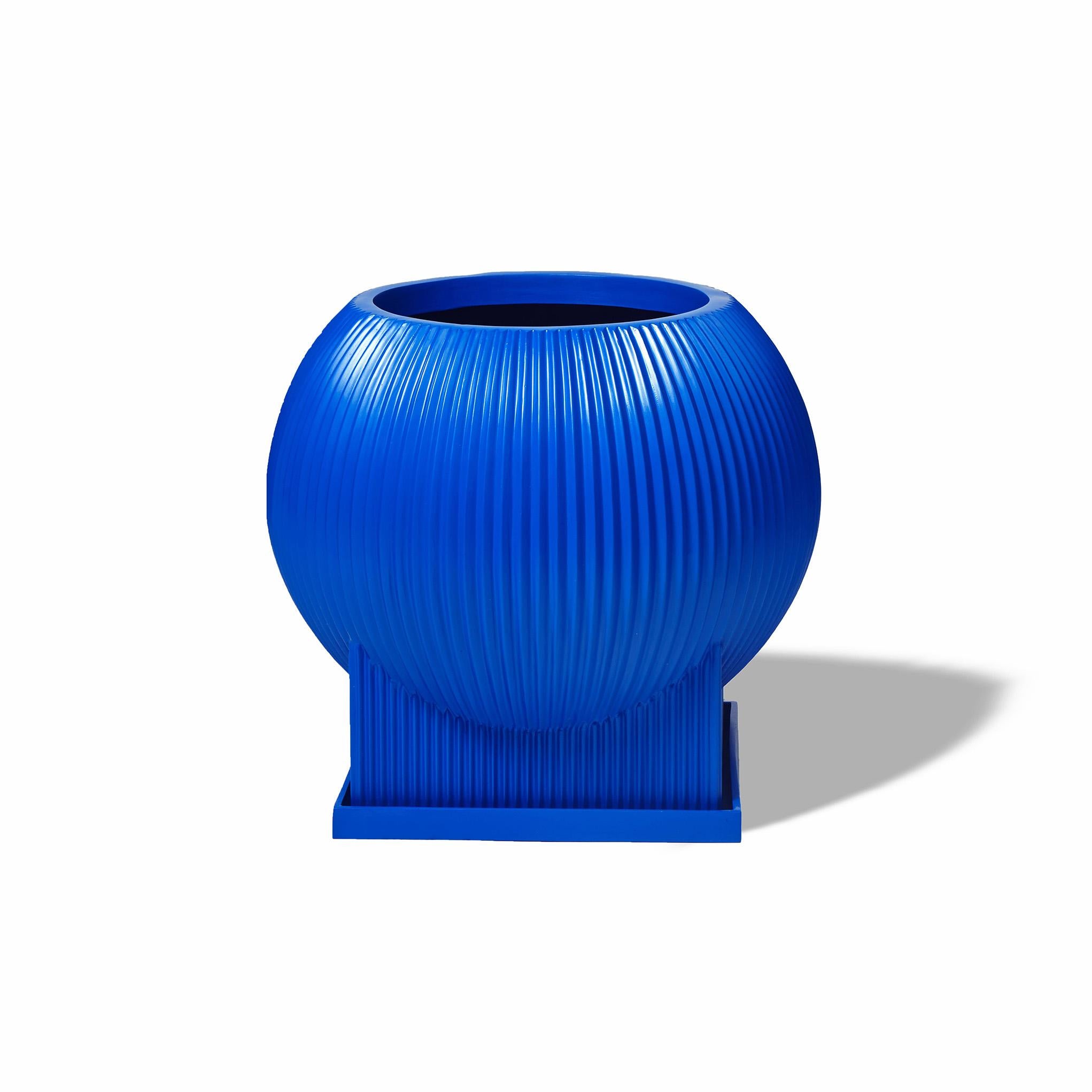 Jardinera Estándar Plana de Fibra de Vidrio para Exterior e Interior 'Azul' Bandeja de Drenaje Moderno en venta
