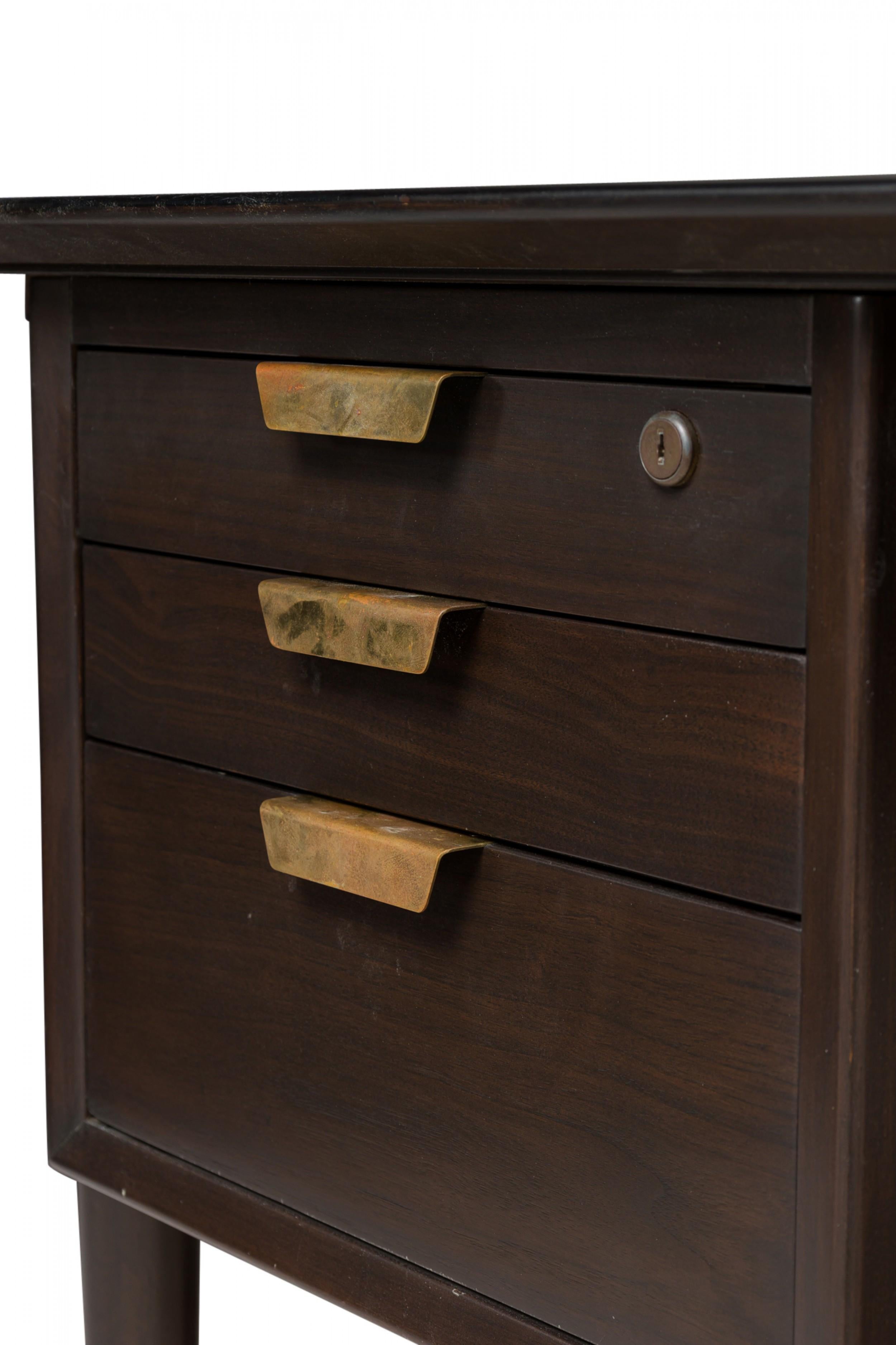 Standard Furniture Co. American Dark Wood Veneer & Brass Executive Desk For Sale 3