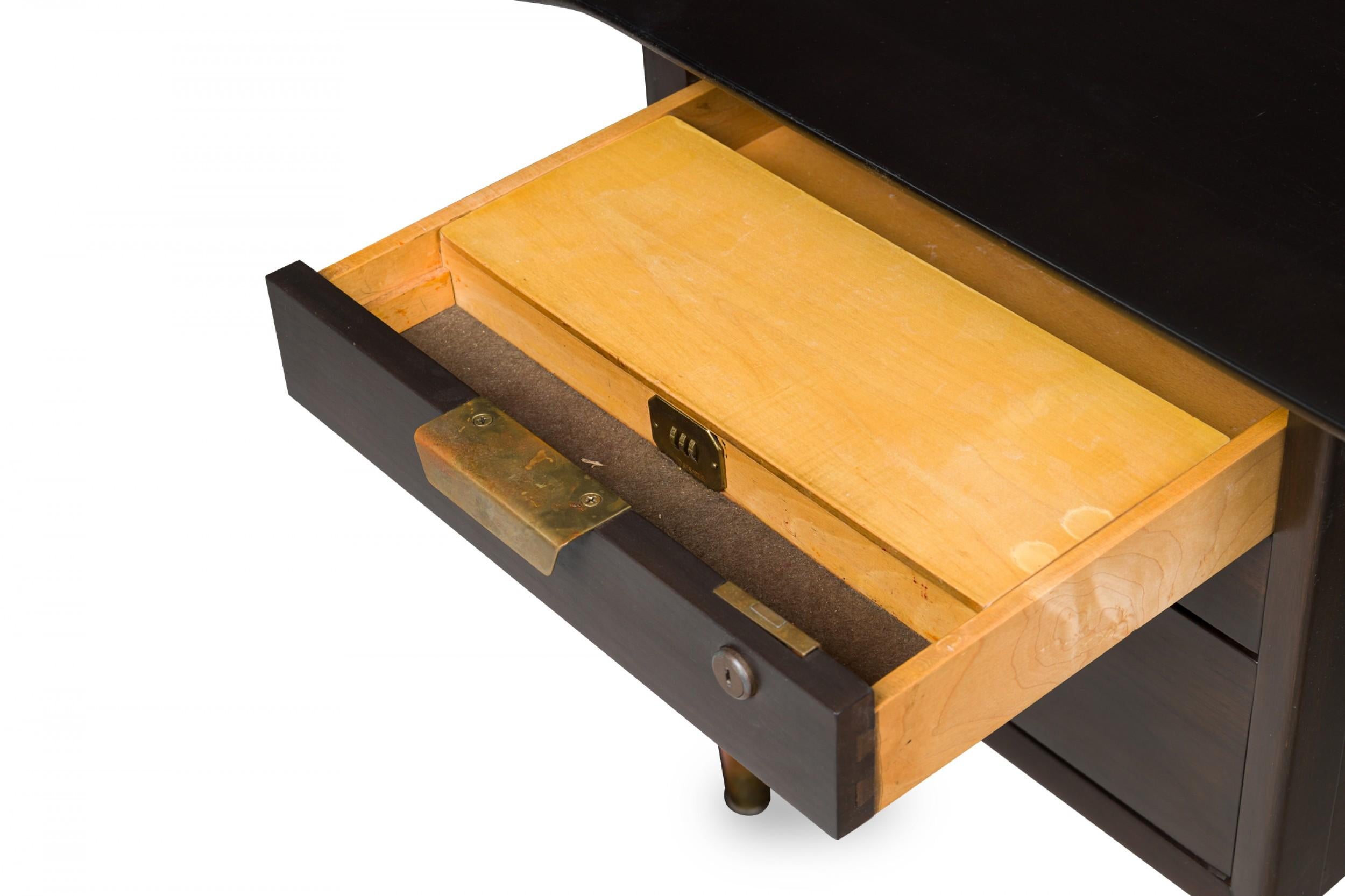 Standard Furniture Co. American Dark Wood Veneer & Brass Executive Desk For Sale 5