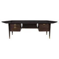 Used Standard Furniture Co. American Dark Wood Veneer & Brass Executive Desk