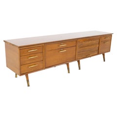 Standard Furniture Company MCM Walnut Brass Tambour Sideboard Buffet Credenza