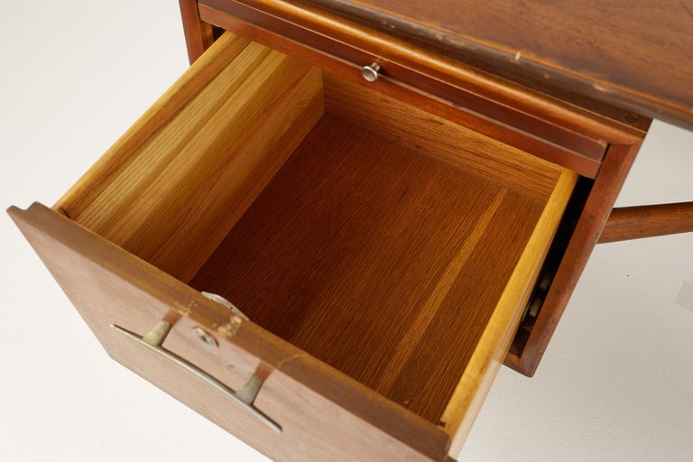 Standard Furniture Company Mid Century Walnut Brass and Cane Bowtie