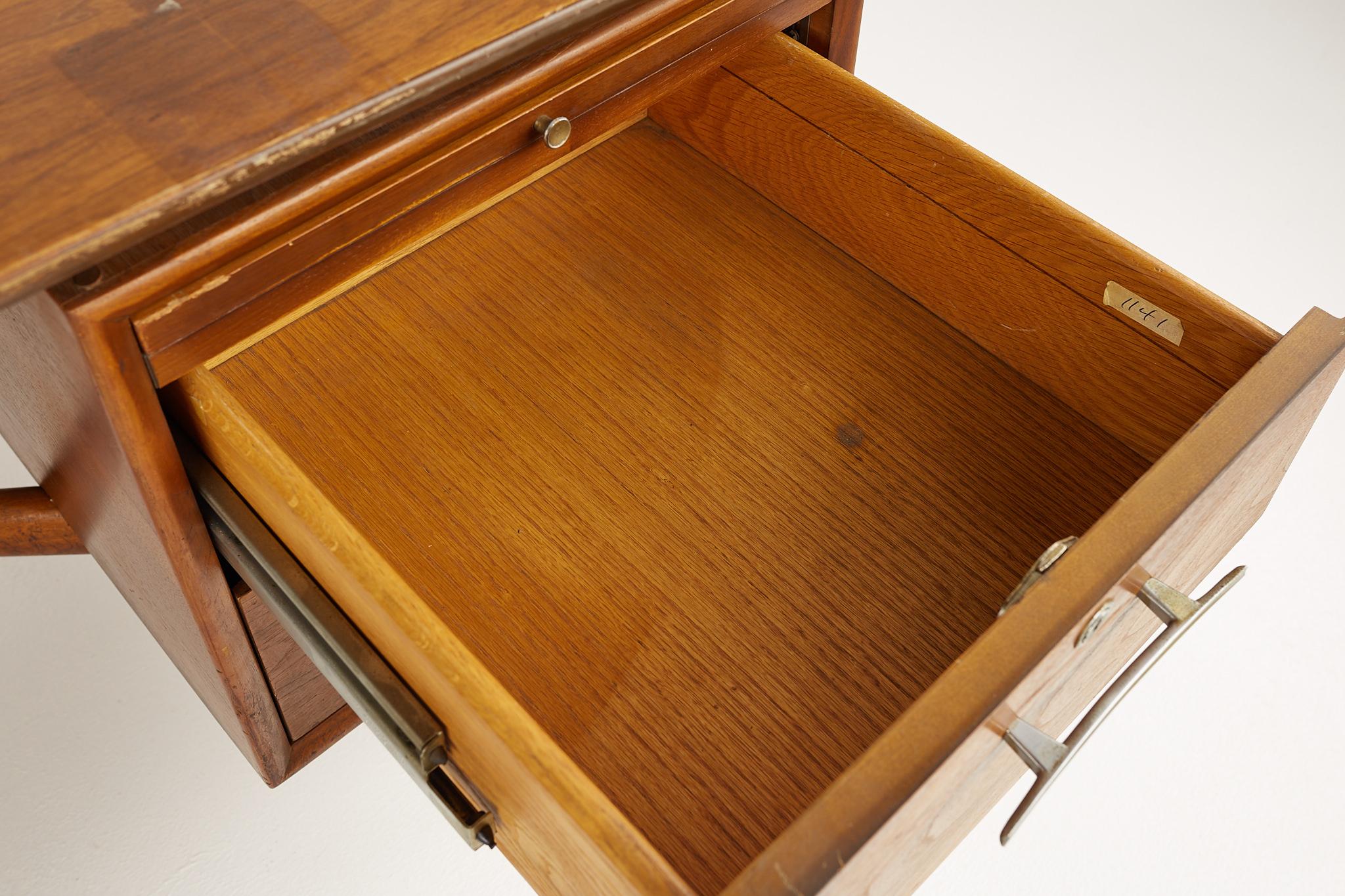 Standard Furniture Company Mid Century Walnut Brass and Cane Bowtie Desk 8