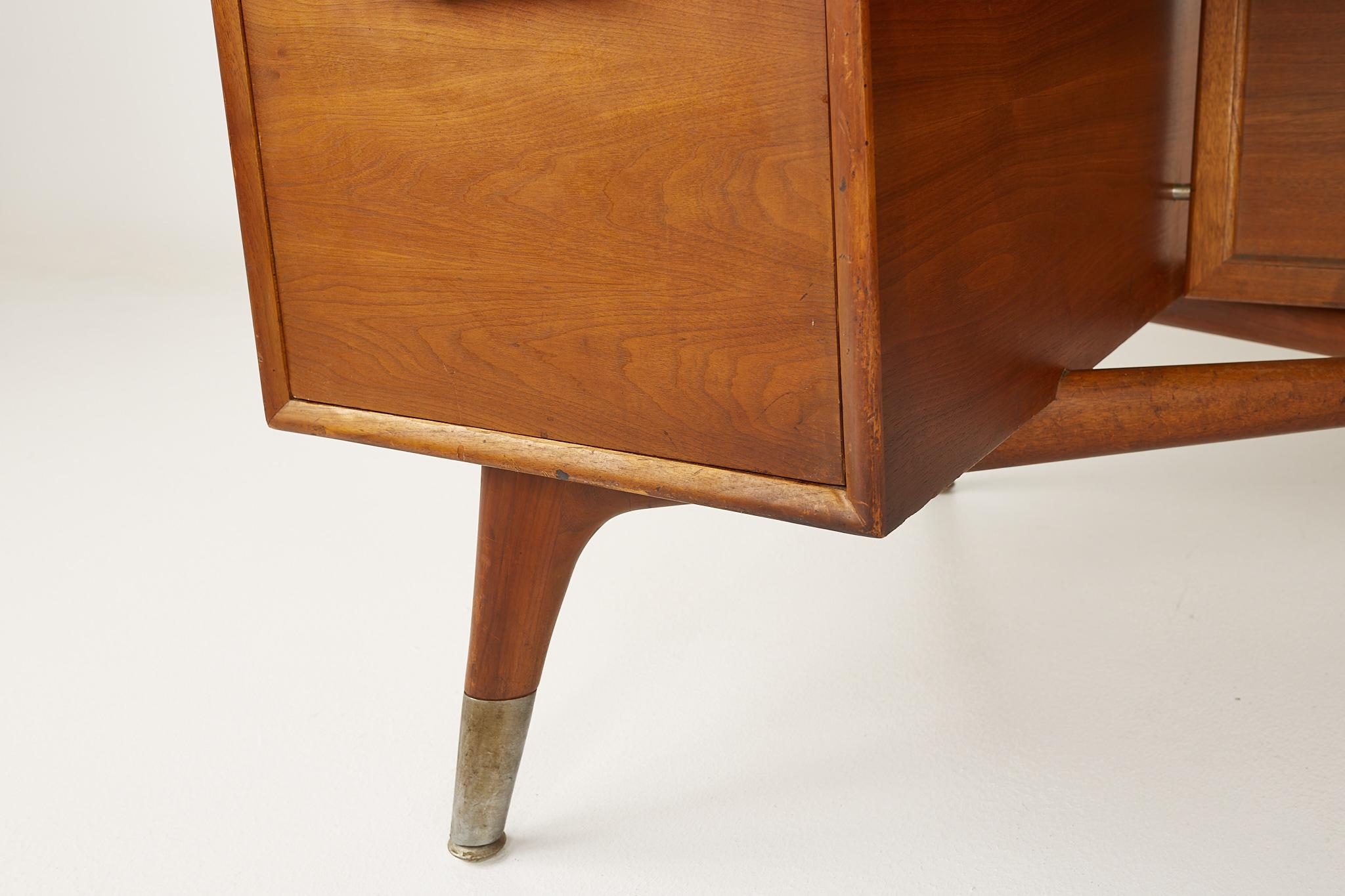 Mid-Century Modern Standard Furniture Company Mid Century Walnut Brass and Cane Bowtie Desk