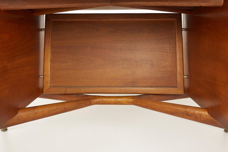 Standard Furniture Company Mid Century Walnut Brass and Cane Bowtie