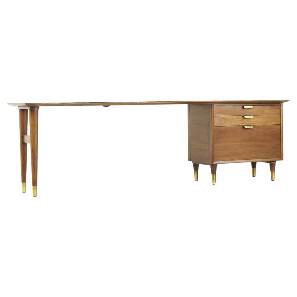 Standard Furniture Company Mid Century Walnut Brass and Cane Bowtie