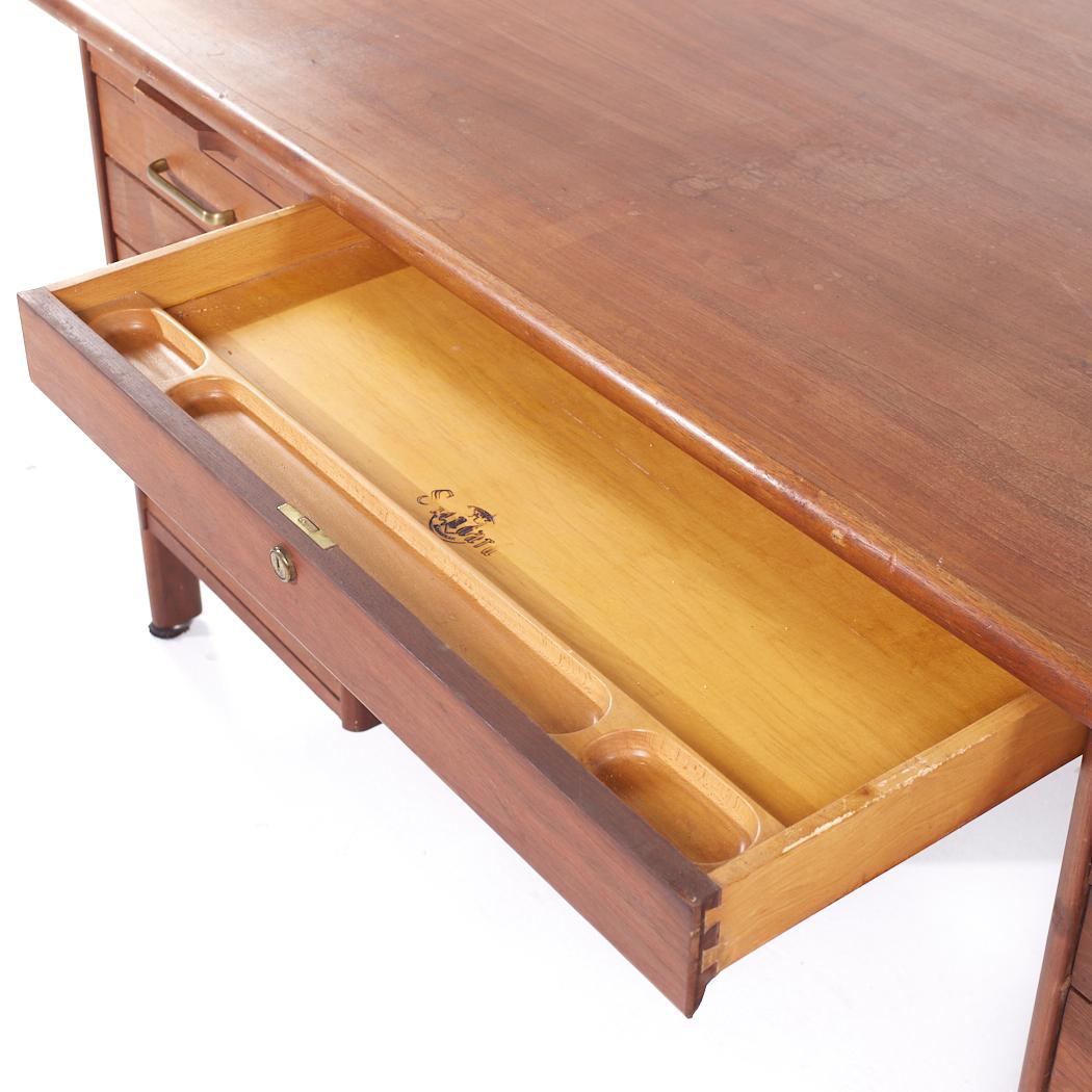 Standard Furniture Mid Century Walnut and Brass Executive Desk For Sale 8