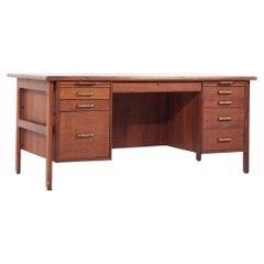 Vintage Standard Furniture Mid Century Walnut and Brass Executive Desk