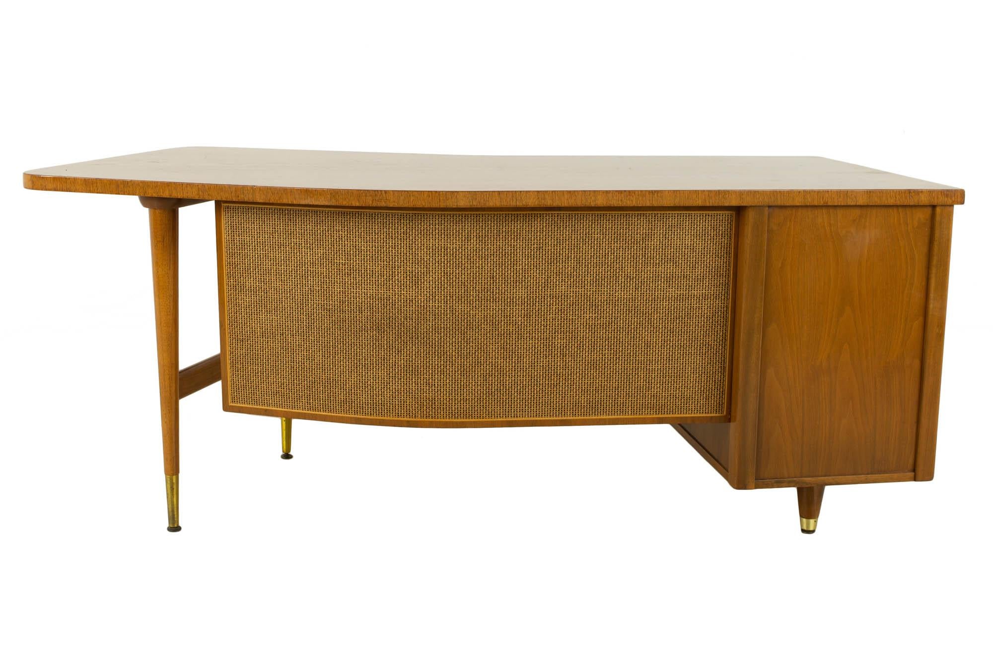 Standard Furniture Mid Century Walnut and Cane Boomerang Desk 4