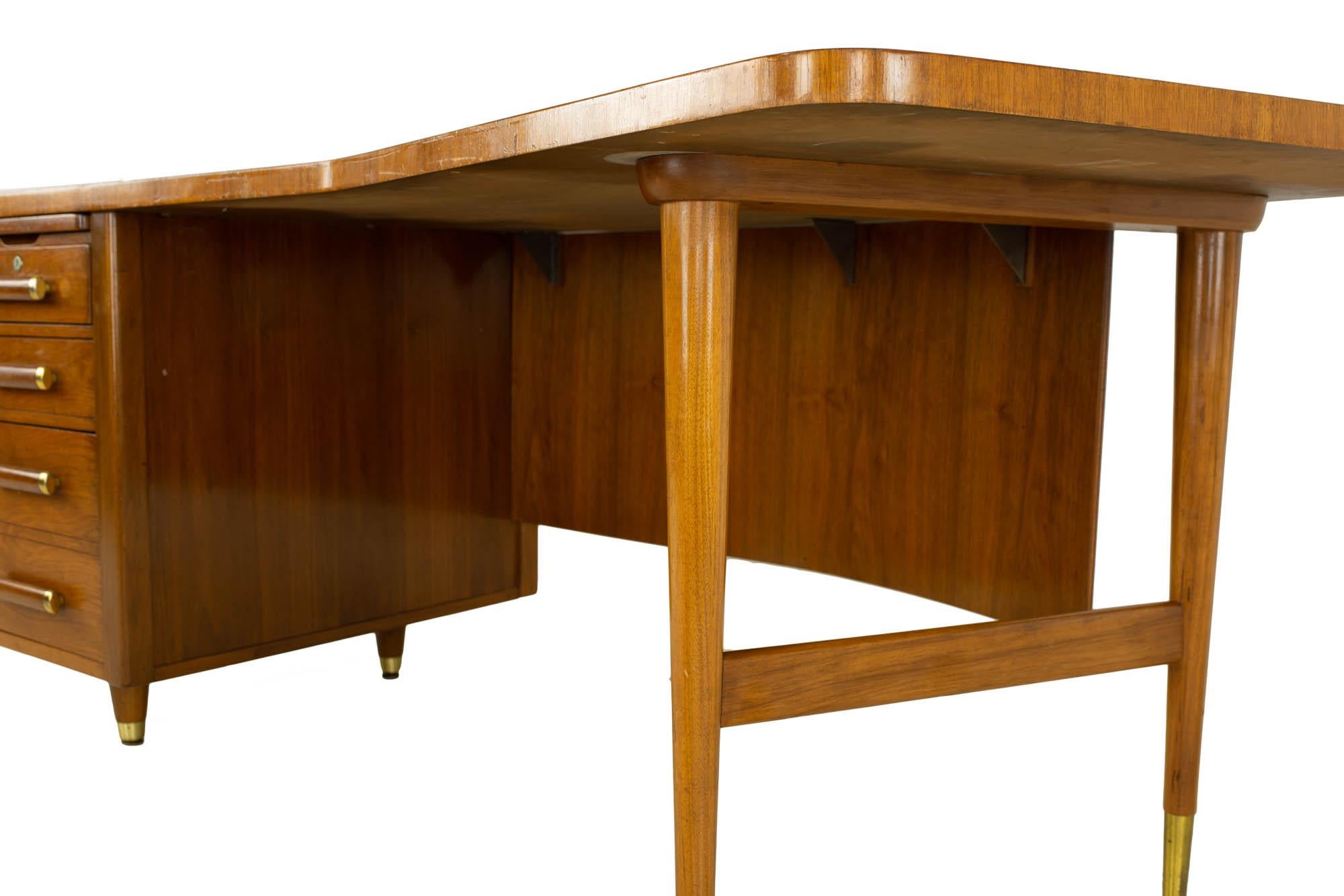 Standard Furniture Mid Century Walnut and Cane Boomerang Desk 5