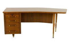 Standard Furniture Mid Century Walnut and Cane Boomerang Desk