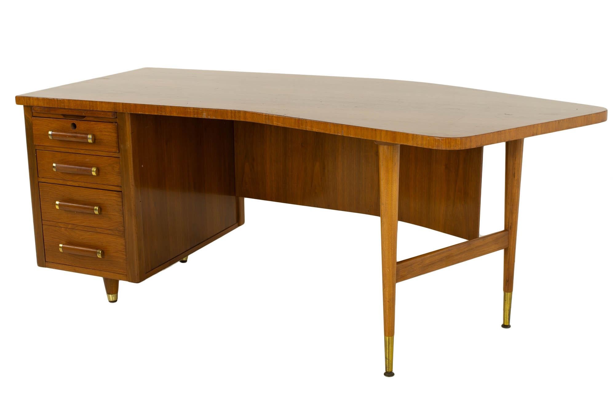 Mid-Century Modern Standard Furniture Mid Century Walnut and Cane Boomerang Desk