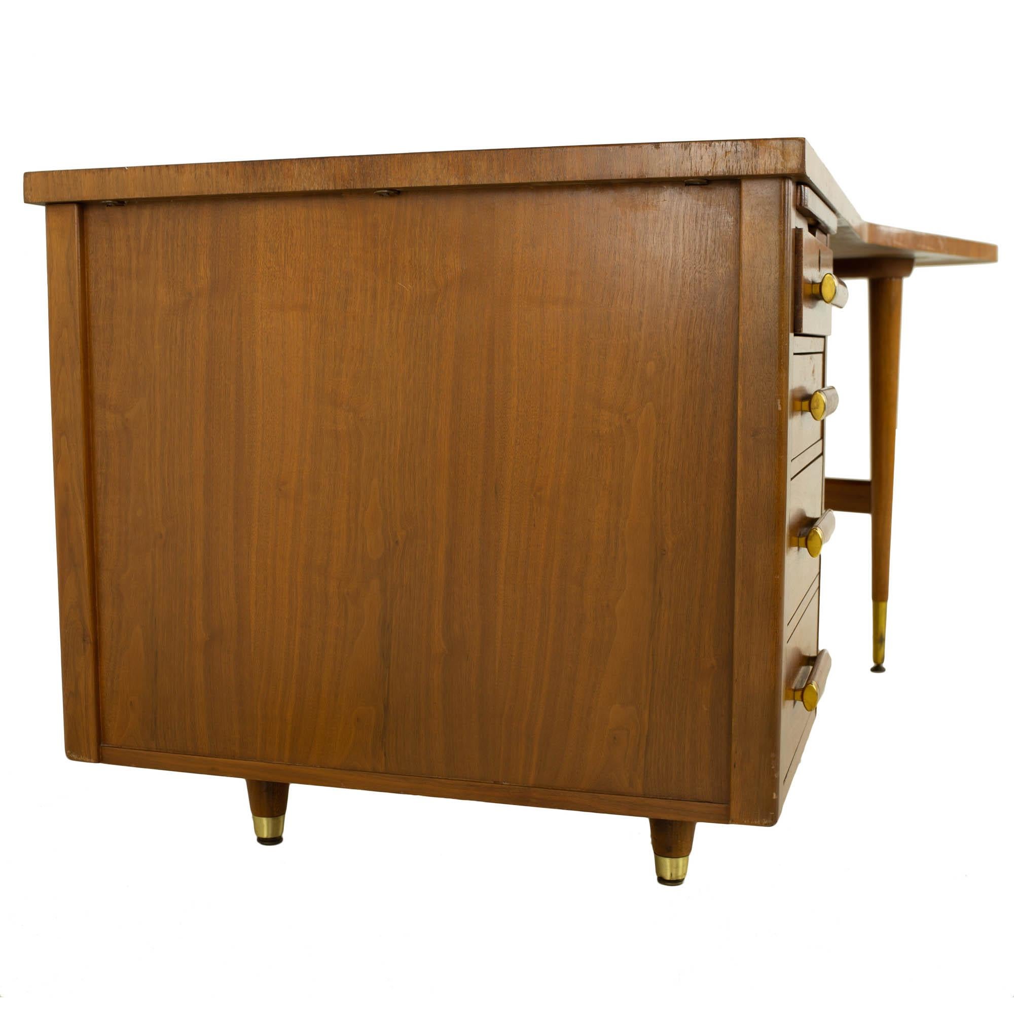 American Standard Furniture Mid Century Walnut and Cane Boomerang Desk