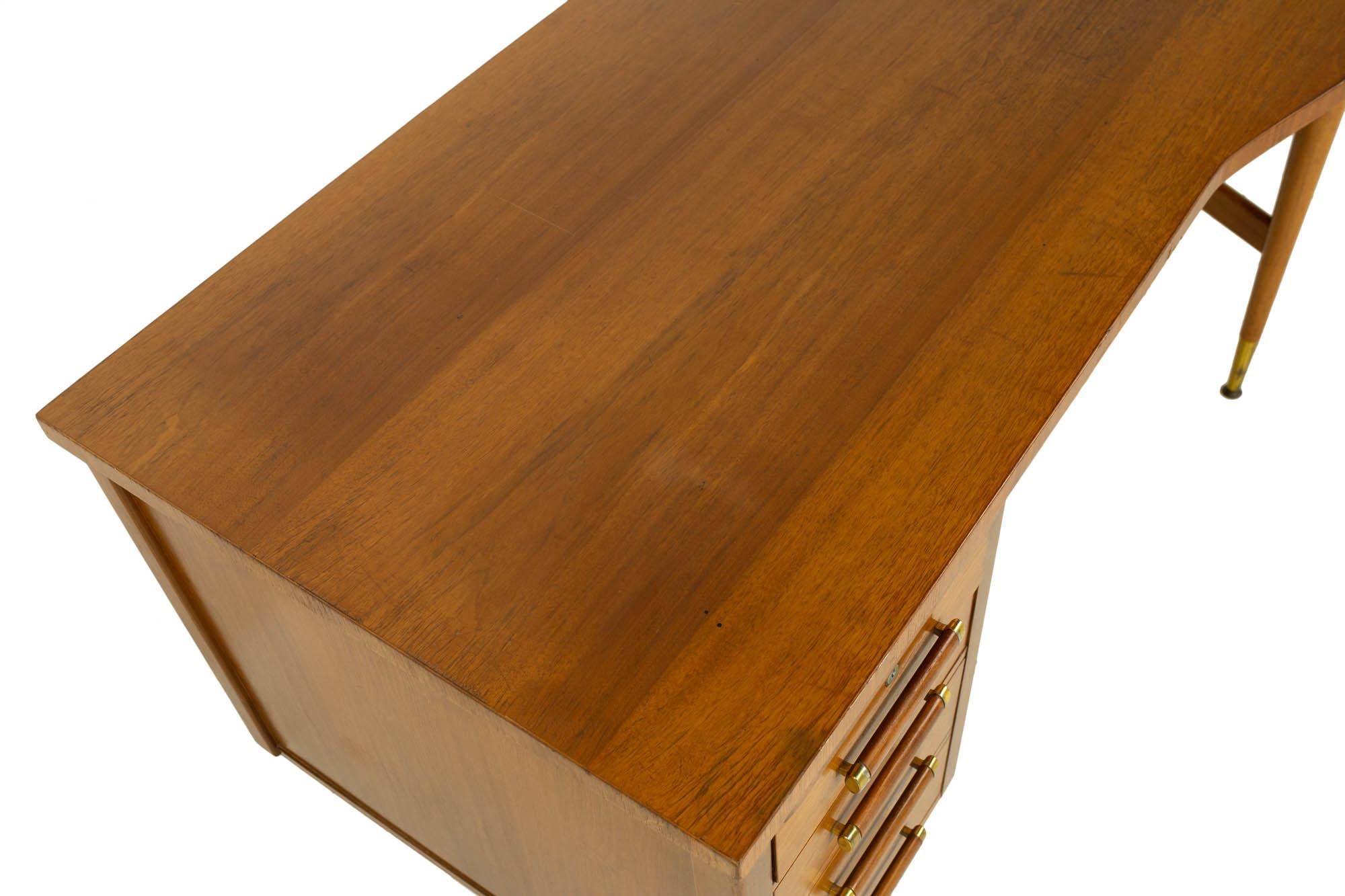 Standard Furniture Mid Century Walnut and Cane Boomerang Desk 1