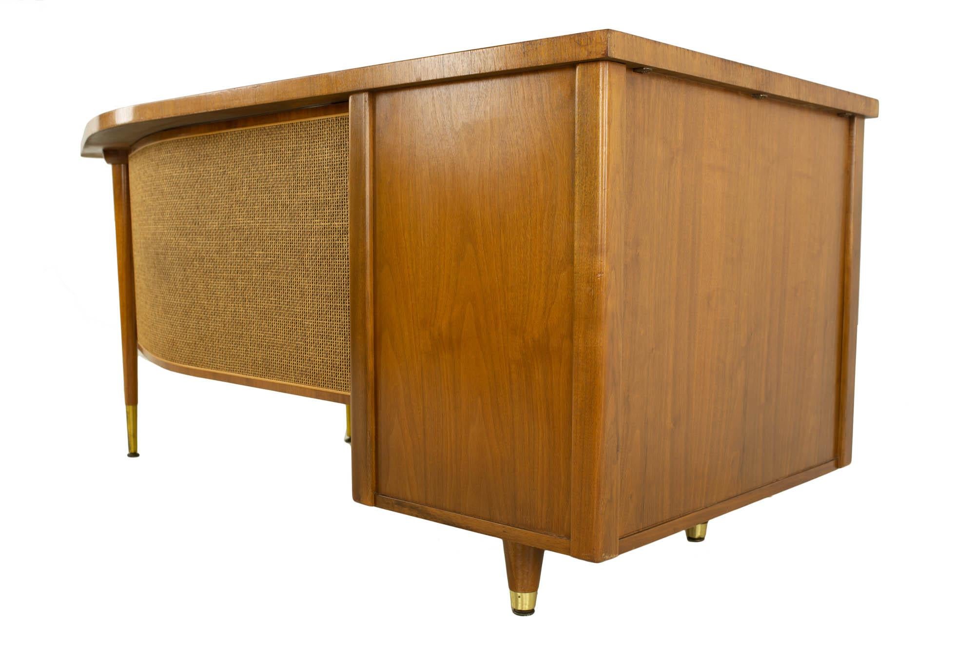 Standard Furniture Mid Century Walnut and Cane Boomerang Desk 3
