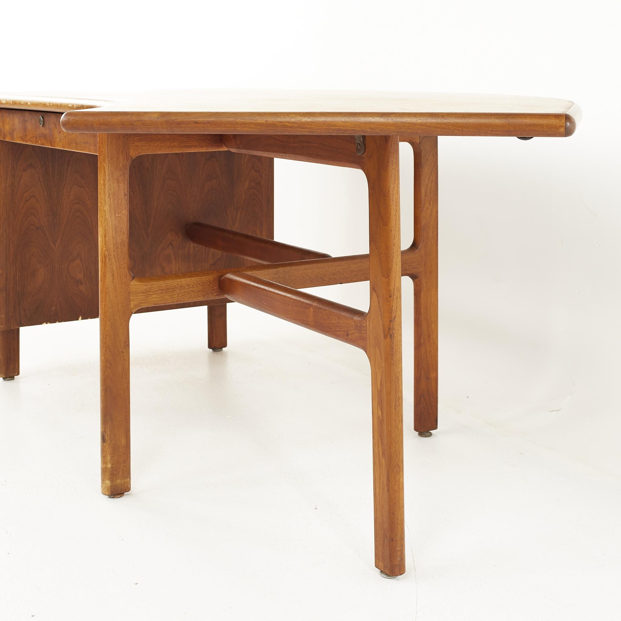 American Standard Furniture Mid Century Walnut Boomerang Desk