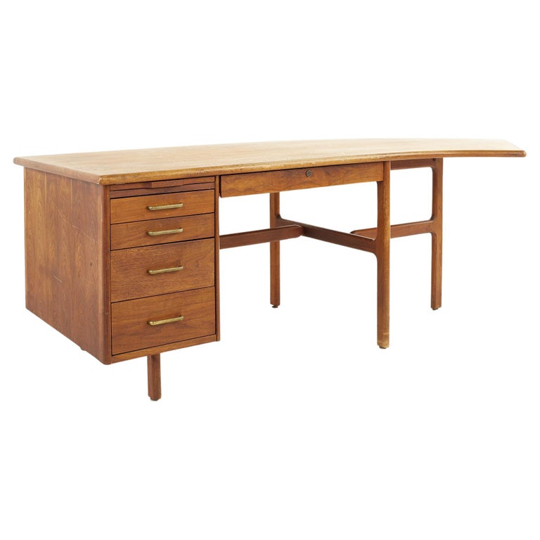 Mid Century Walnut Boomerang Desk, How Wide Is A Standard Desk