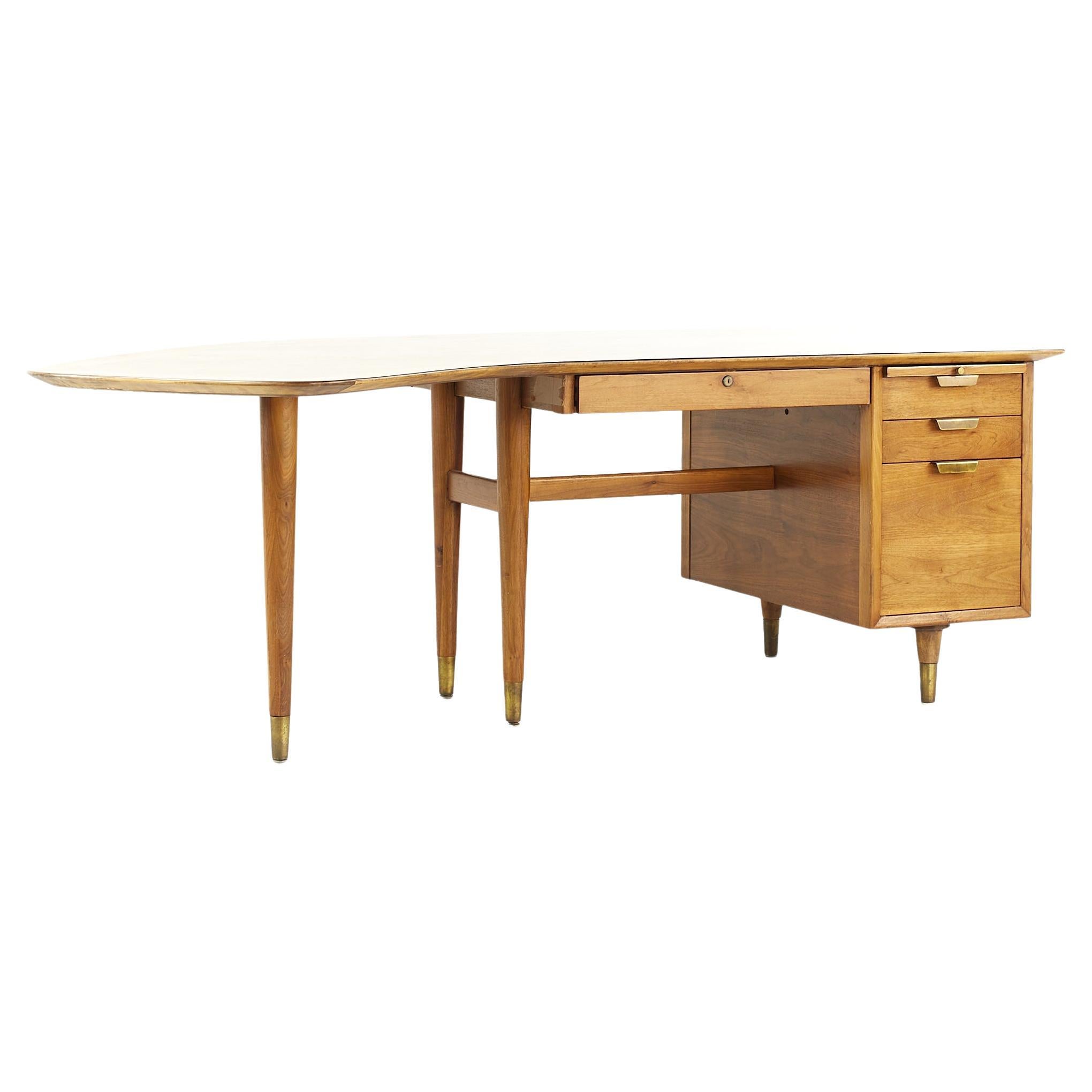 MidCentury Modern Burl Wood Desk by Sligh Furniture at 1stDibs