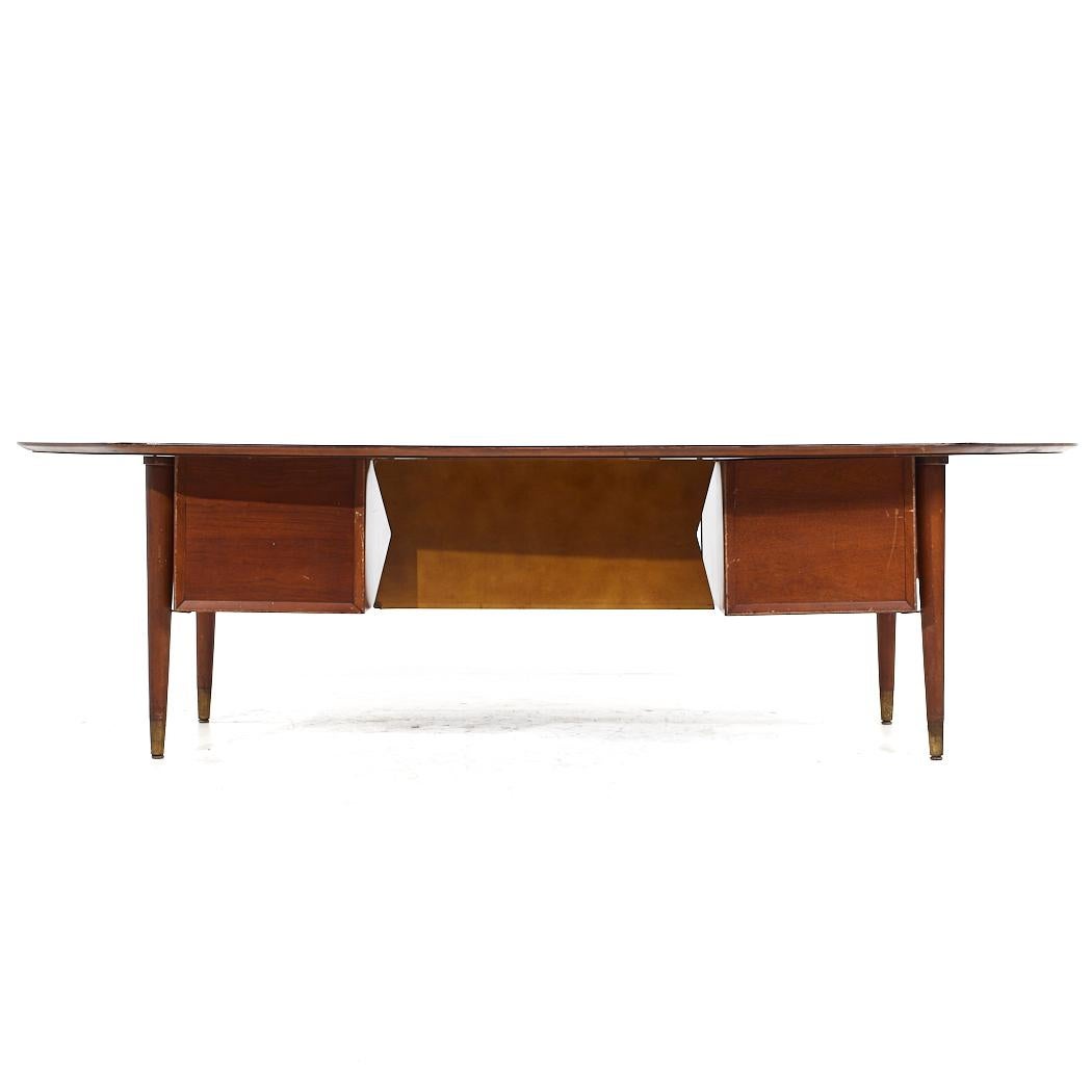 American Standard Furniture Mid Century Walnut Boomerang Executive Desk For Sale