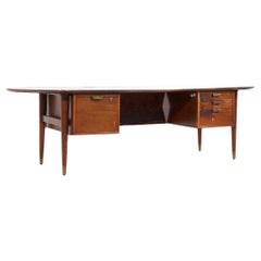 SOLD 05/09/24 Standard Furniture Mid Century Walnut Boomerang Executive Desk