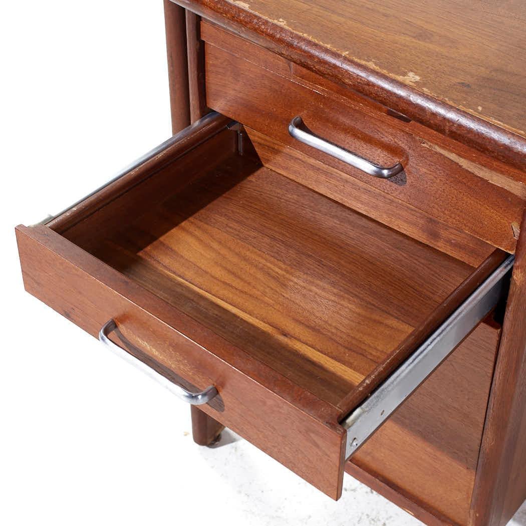 Chrome Standard Furniture Mid Century Walnut Executive Desk For Sale