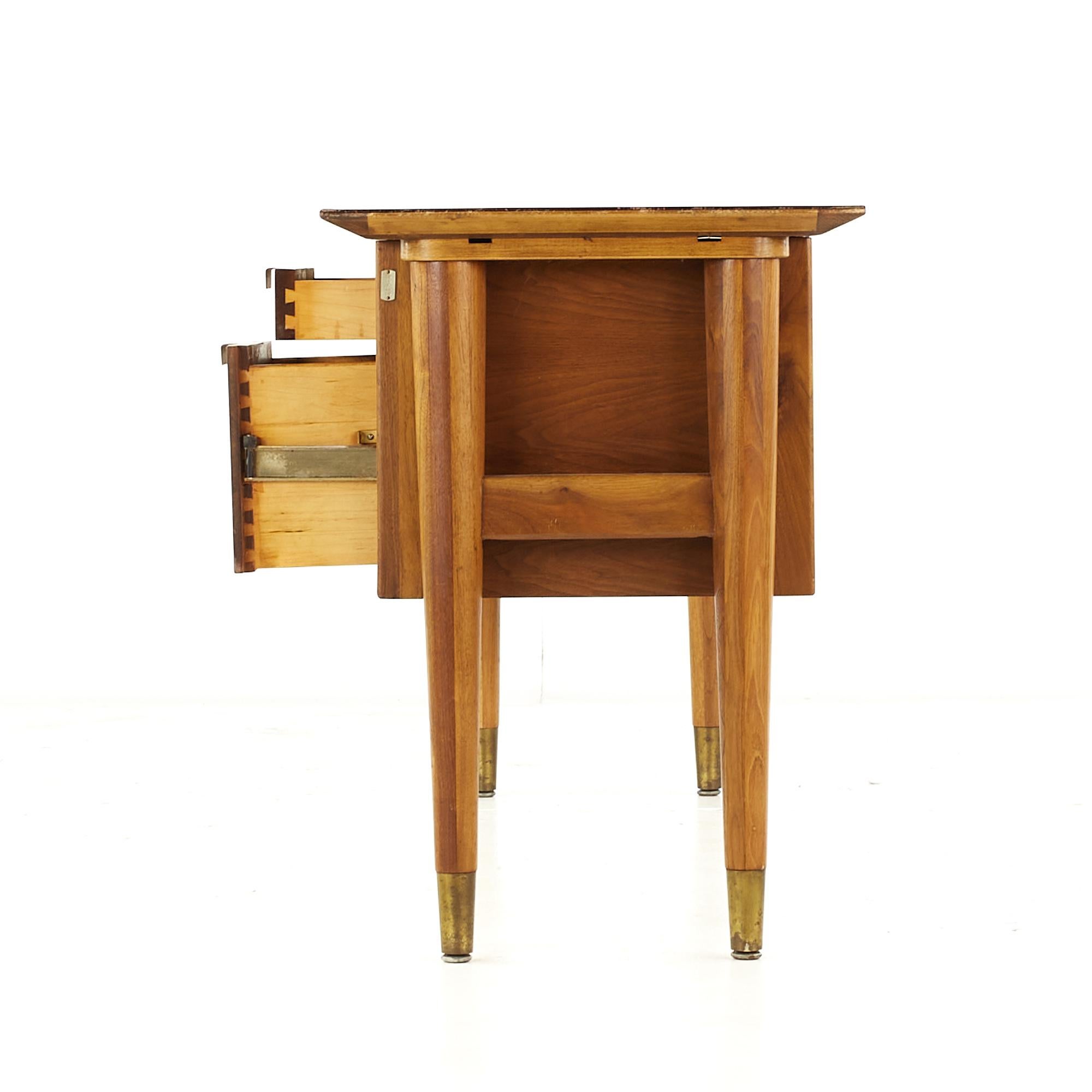 Late 20th Century Standard Furniture Mid Century Walnut Single Pedestal Desk