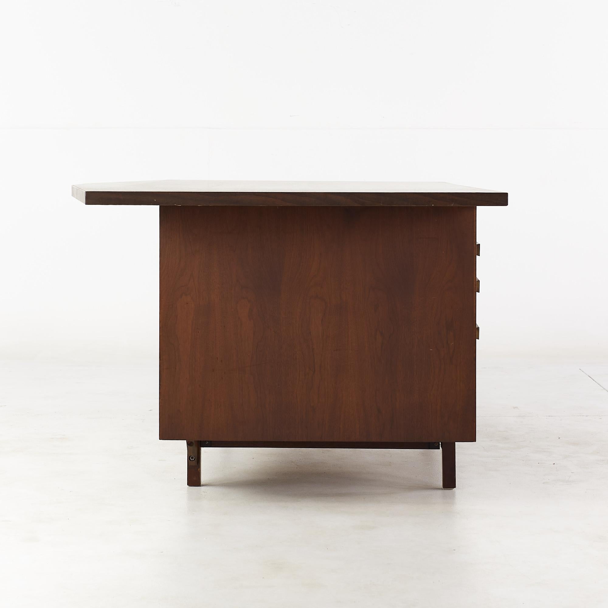 Standard Furniture Style Mid Century Chevron Shaped Walnut Executive