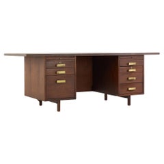Vintage Standard Furniture Style Mid Century Chevron Shaped Walnut Executive Desk