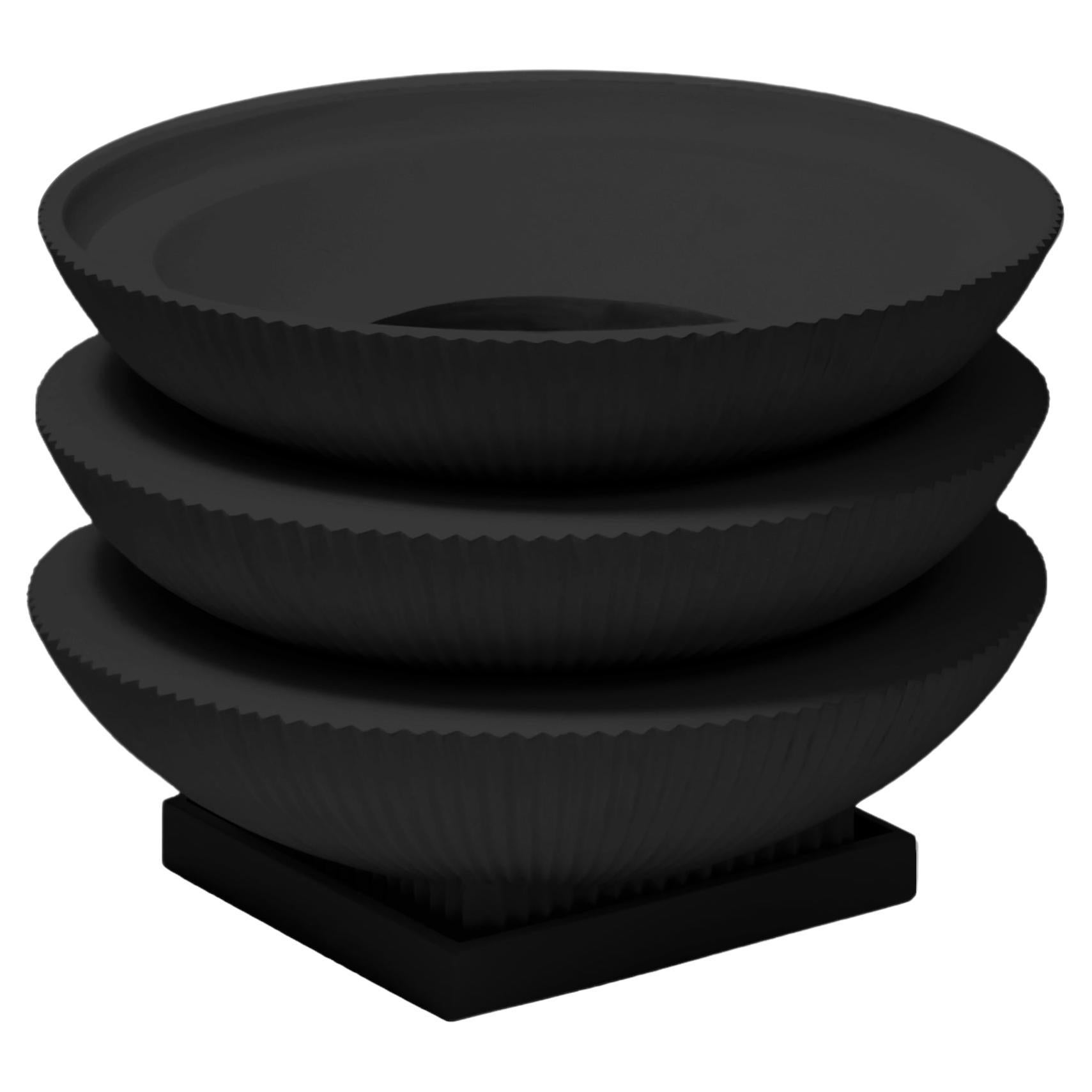 Standard Half Dome Stack Fiberglass Indoor Outdoor Planter 'Black' Drainage Tray
