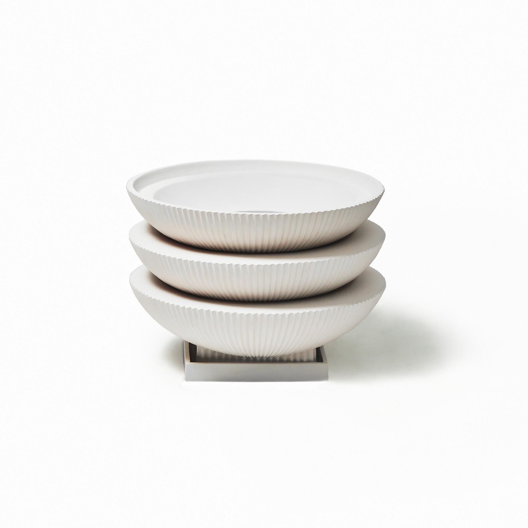 Modern Standard Half Dome Stack Fiberglass Indoor Outdoor Planter 'Ivory' Drainage Tray For Sale
