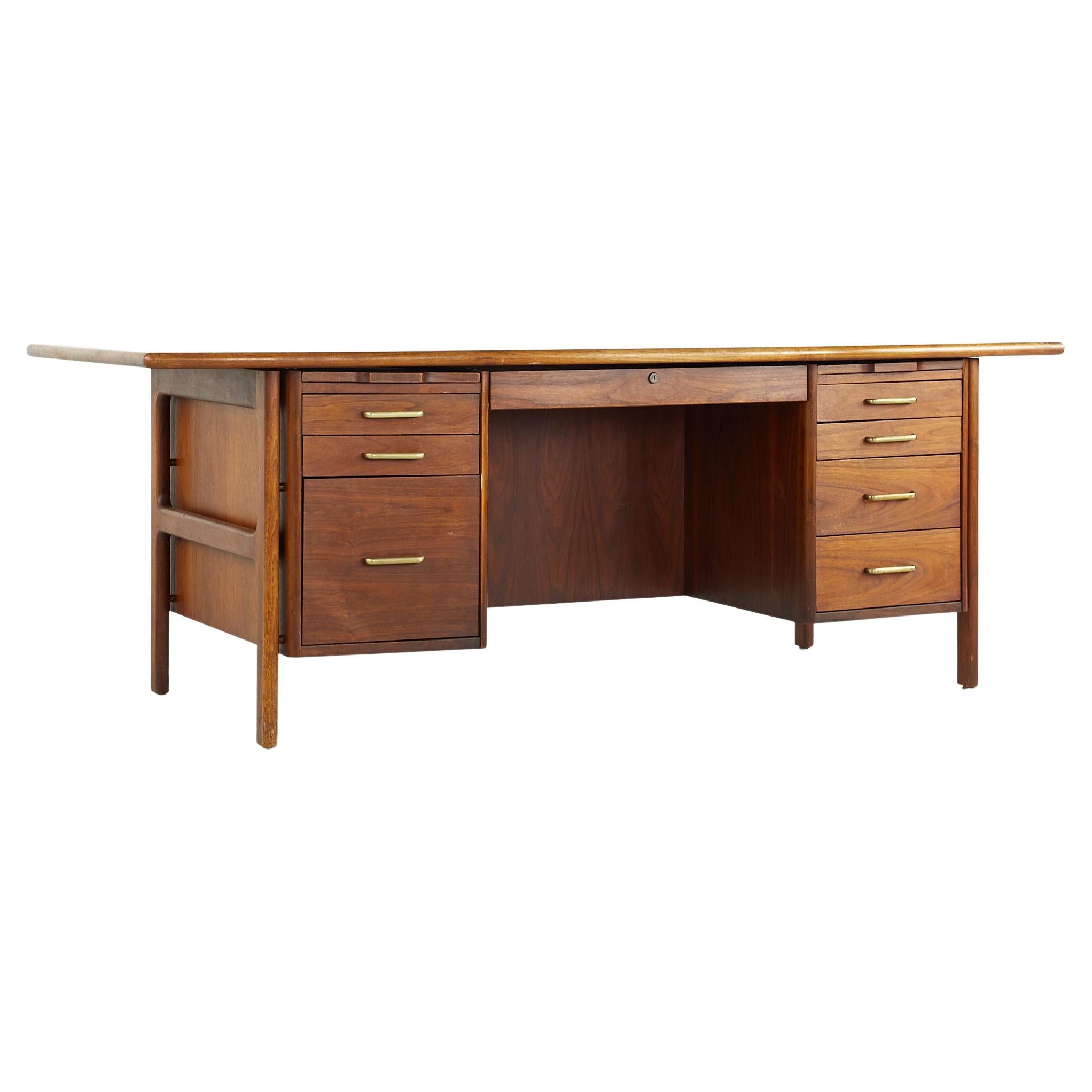 SOLD 01/09/24 Standard Midcentury Walnut and Cane Executive Desk
