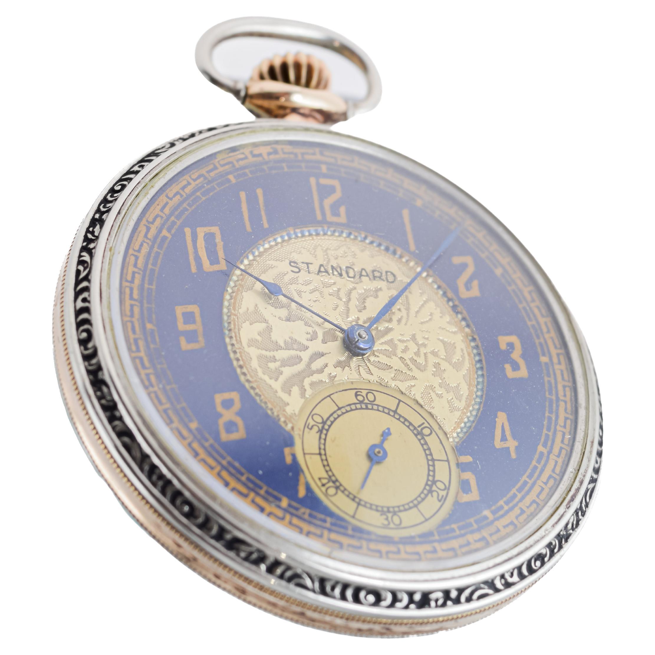 Women's or Men's Standard Nickel Silver Art Deco Open Faced Pocket Watch 1920's
