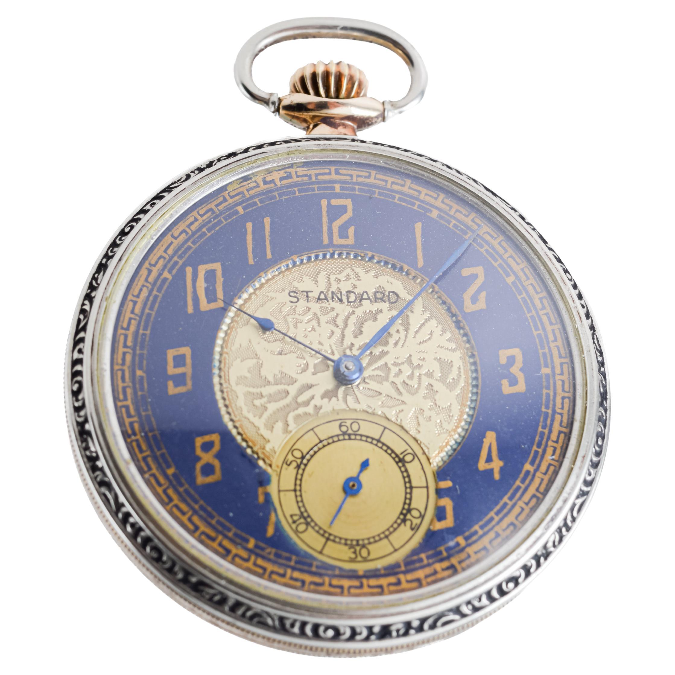 Standard Nickel Silver Art Deco Open Faced Pocket Watch 1920's 1