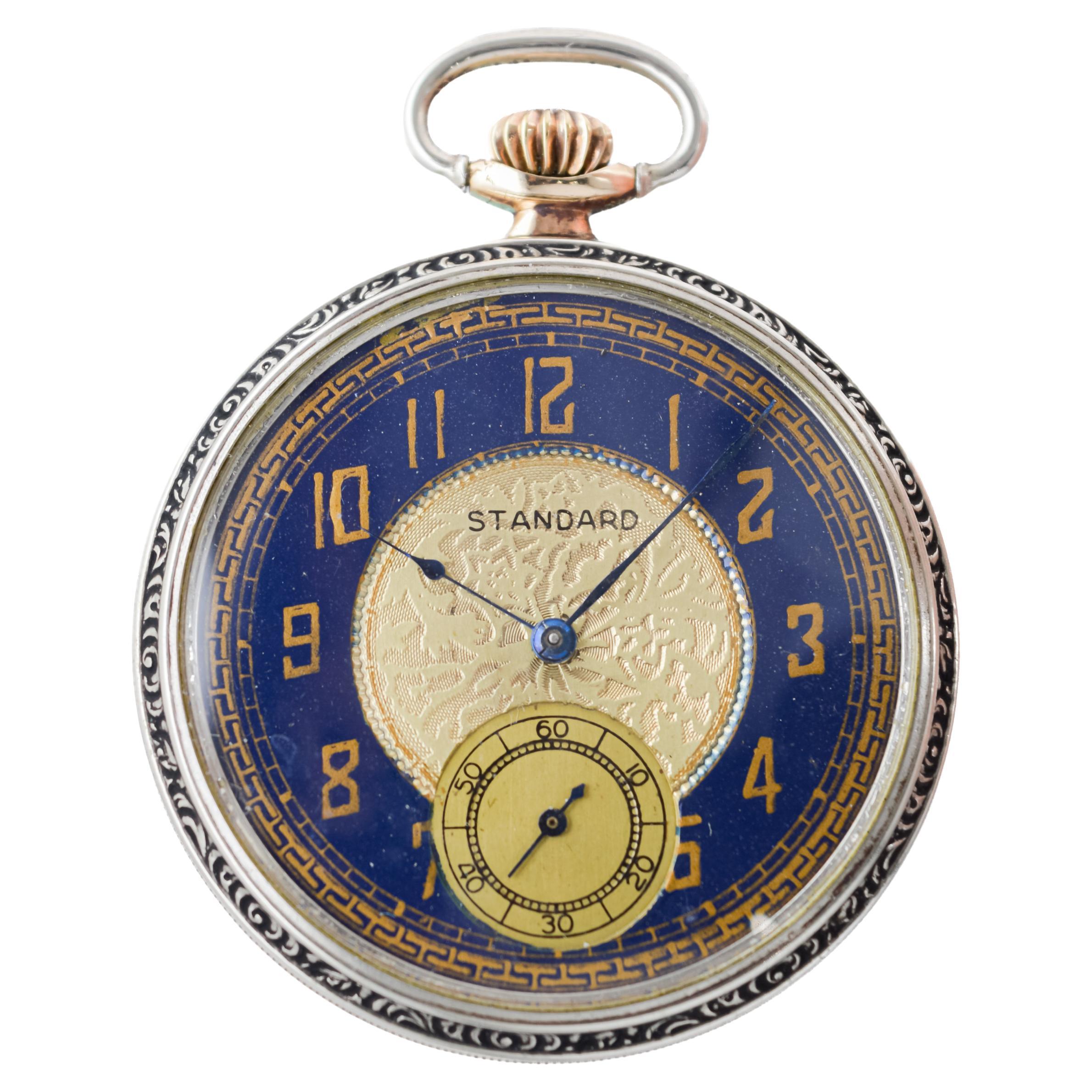 Standard Nickel Silver Art Deco Open Faced Pocket Watch 1920's 2