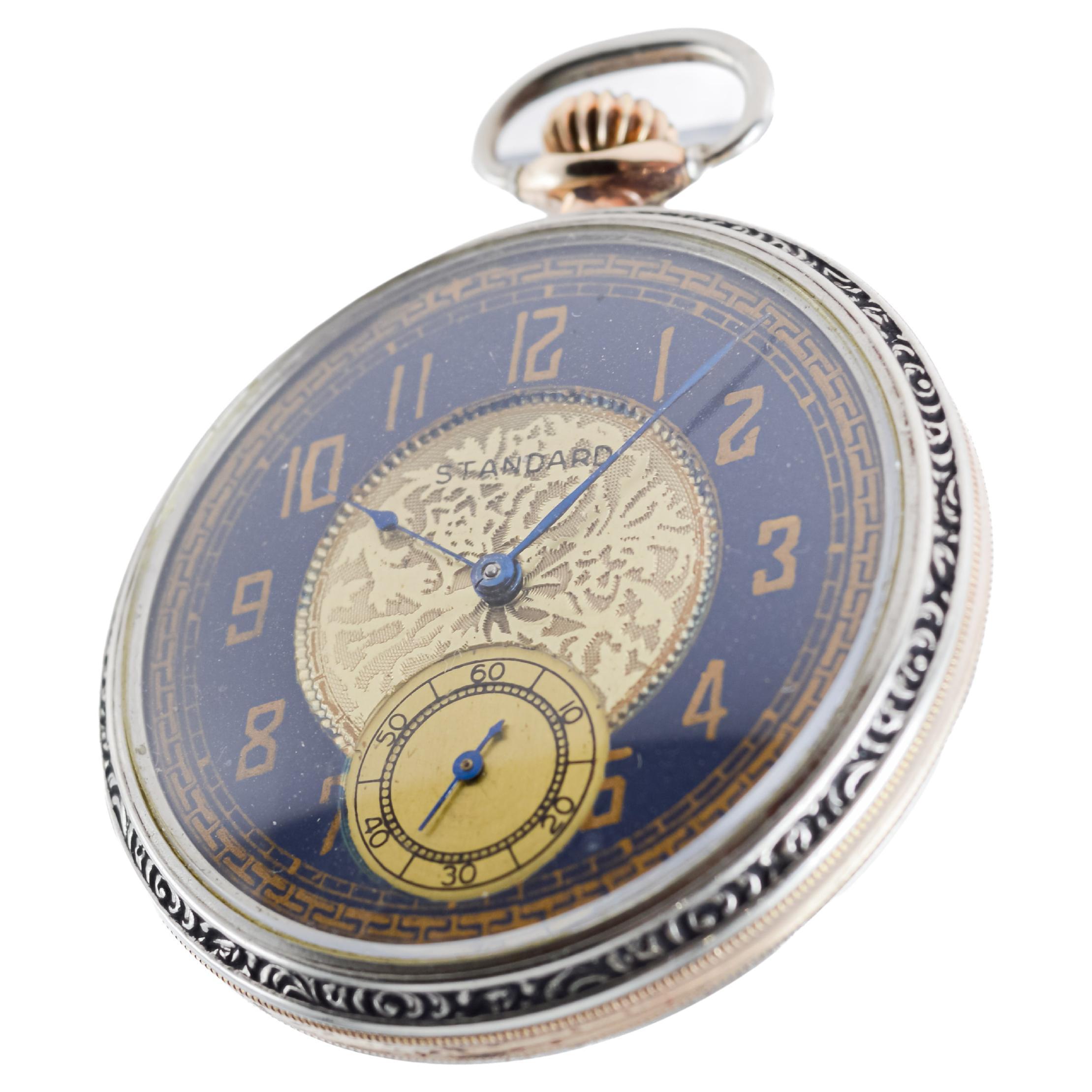 Standard Nickel Silver Art Deco Open Faced Pocket Watch 1920's 3