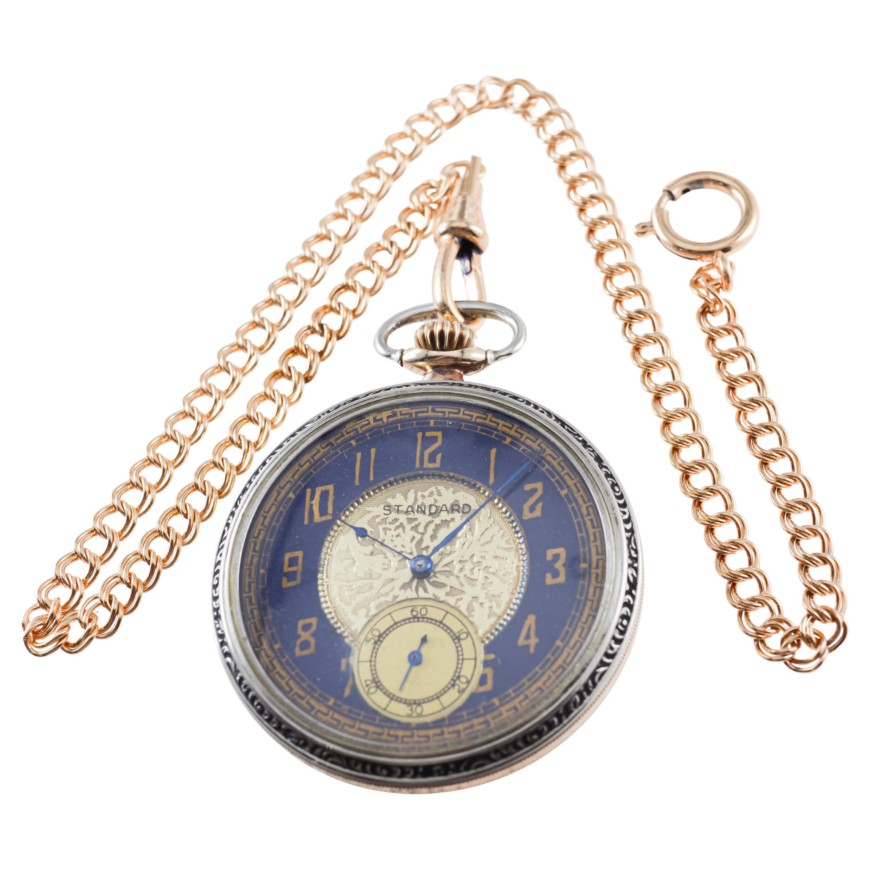 Reloj de Bolsillo Art Decó de Níquel y Plata Estándar con Cara Abierta Años 20