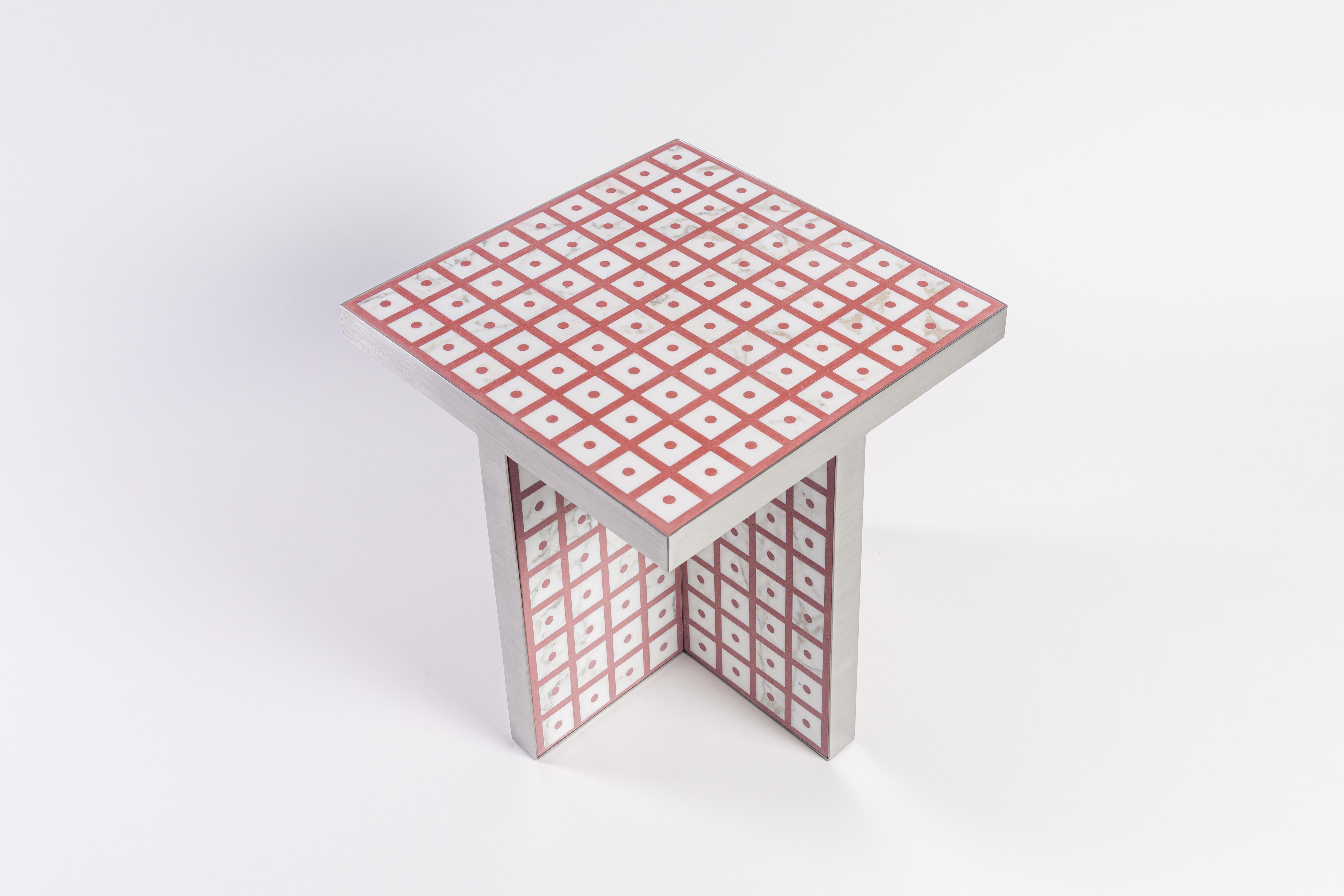 Moderne Tavolino in Marmo Bianco Calacatta e Acciaio Spazzolato Design by David &Nicolas en vente