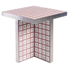 Marble Side Table in White Calacatta Marble and Stainless Steel Brushed