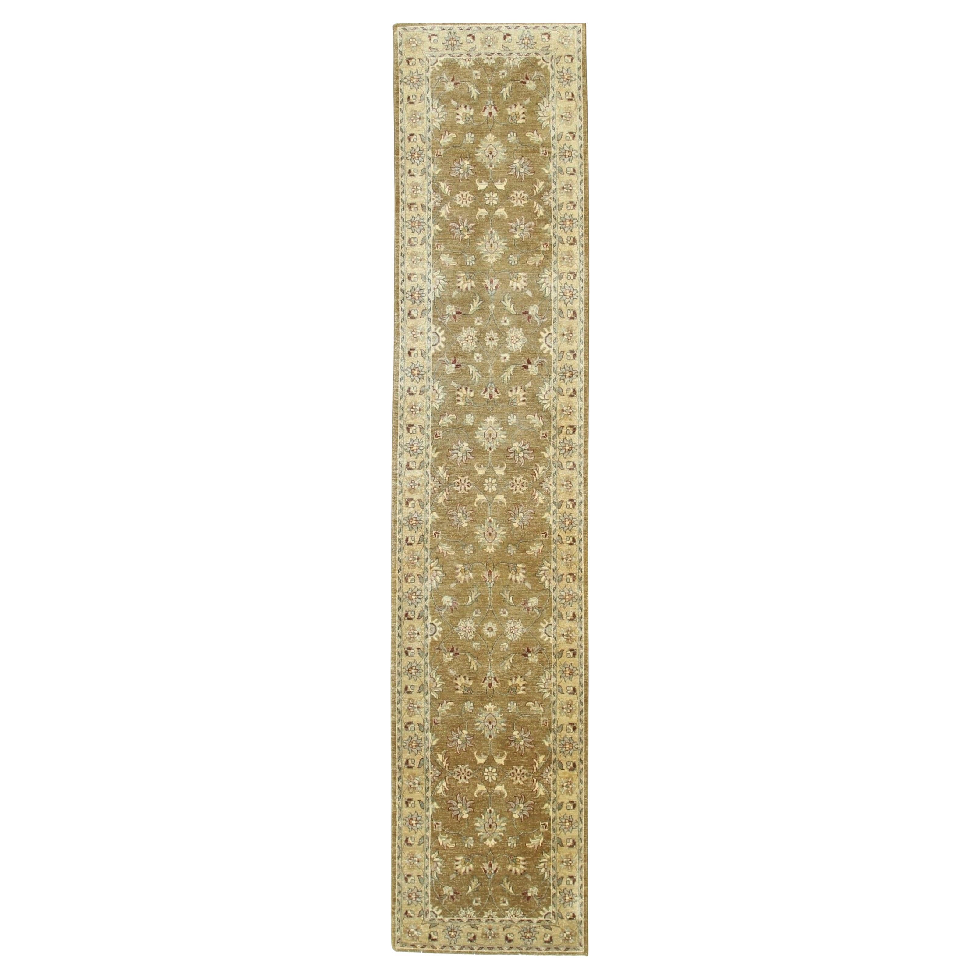 Standard Size Brown Hand-Knotted Wool Floral Tapestry Traditional Carpet Rug