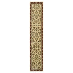 Standard Size Ivory Hand-Knotted Wool Symmetrical Floral Lattice Traditional Rug