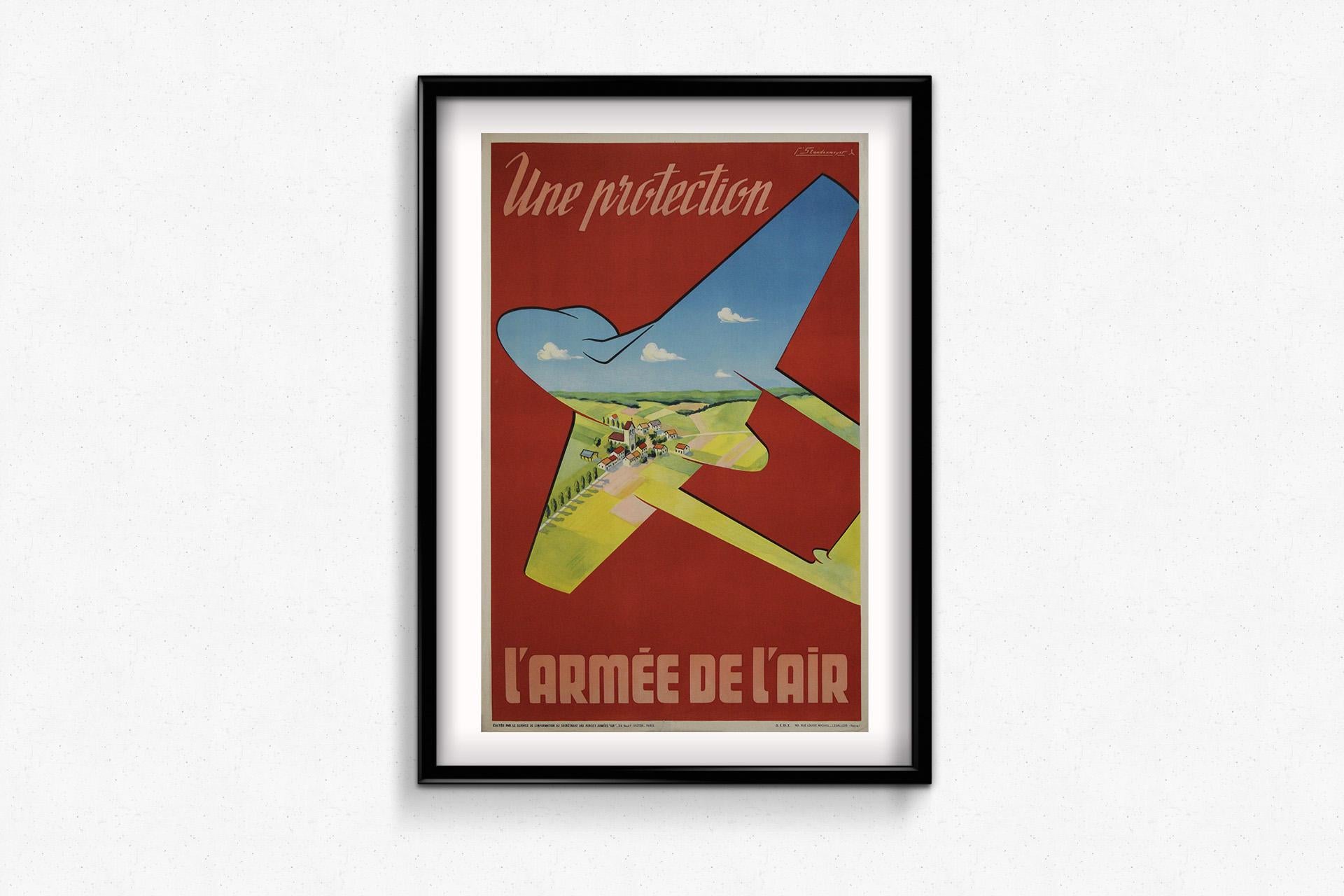 Circa 1950 original poster by Standenmeyer - L'armée de l'Air Une protection For Sale 1
