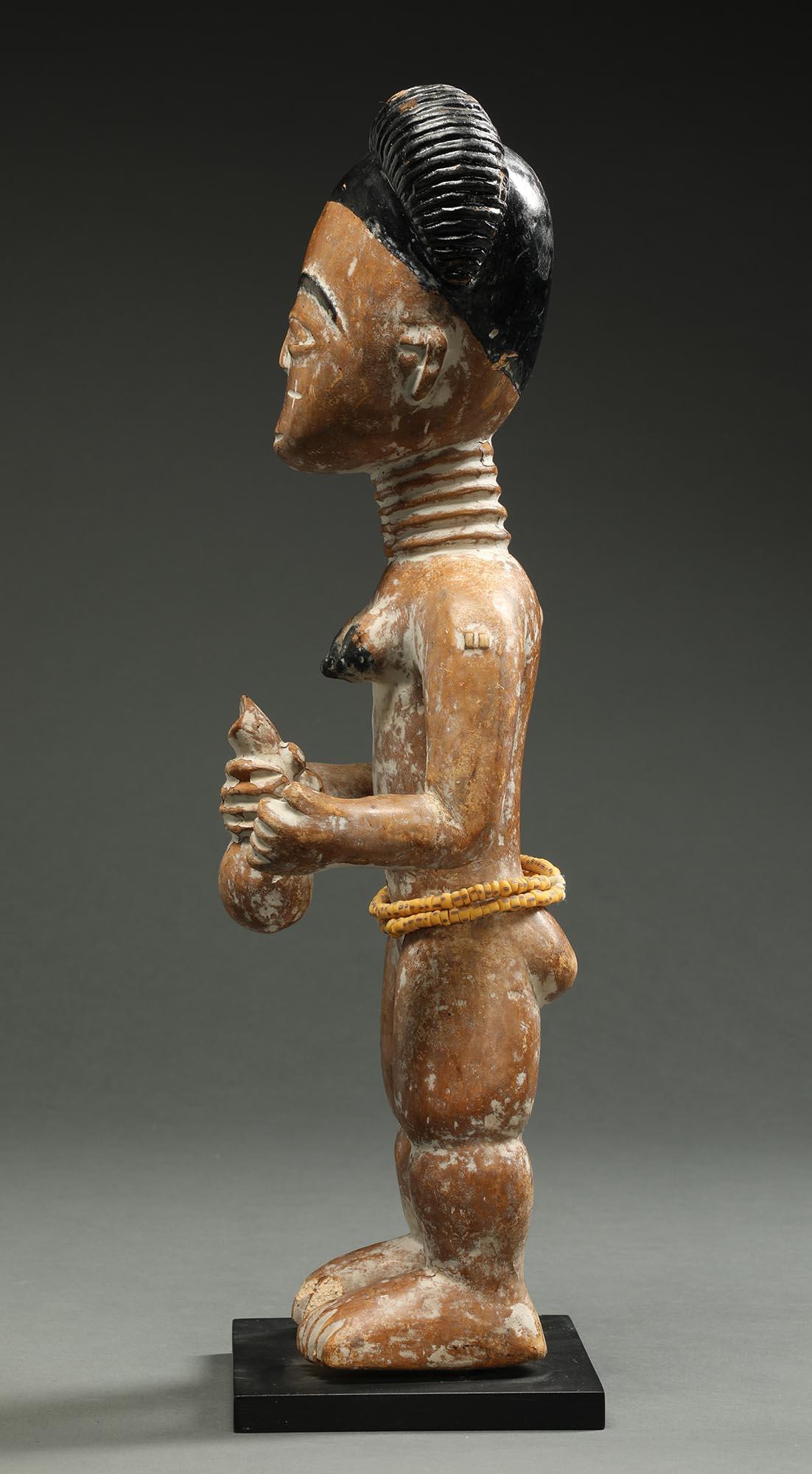 Ghanaian Standing Akan Ghana Tribal Female Figure Early 20th Century Africa, Black Hair For Sale