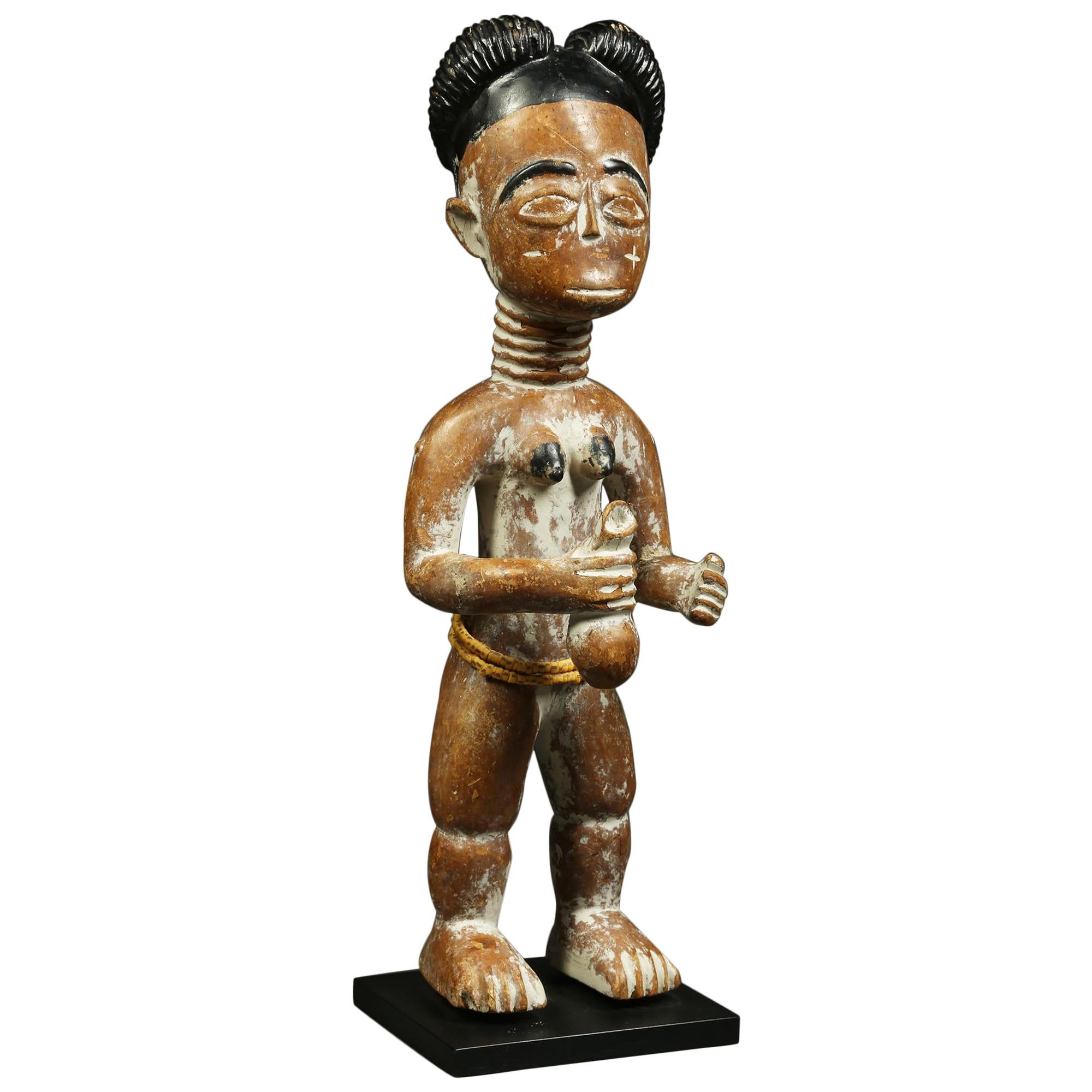 Standing Akan Ghana Tribal Female Shrine Figure, Early 20th Century, Africa For Sale