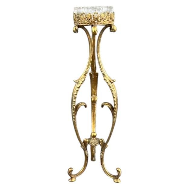 Standing Ashtray In Gilt Bronze And Crystal, 20th Century For Sale